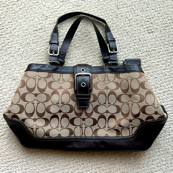 Coach purse with brown C logos. - Picture 1 of 9